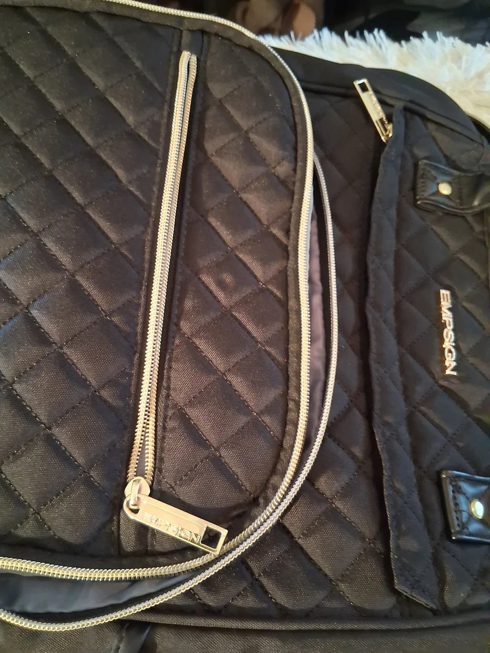 EMPSIGN Quilted Black Handbag with Gold Logo Men And Women NEW
